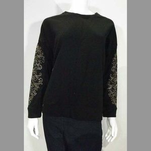 Black Sweatshirt w/ Studded Embellished Sleeves Lg